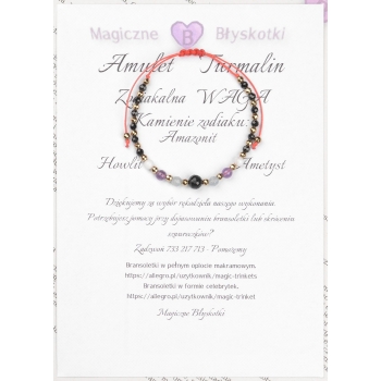 Bransoletka celebrytka TURMALIN + znak zodiaku WAGA zodiak